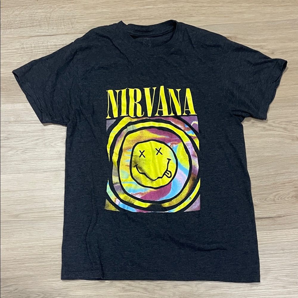 NIRVANA Charcoal Tee with Colorful Graphic